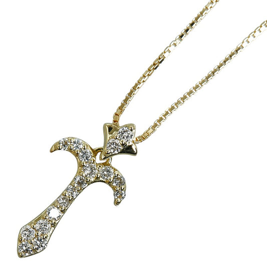 18K Yellow Gold Diamond Cross Motif Pendant Necklace