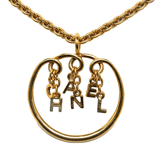 Chanel Logo Gold Plated Pendant Necklace