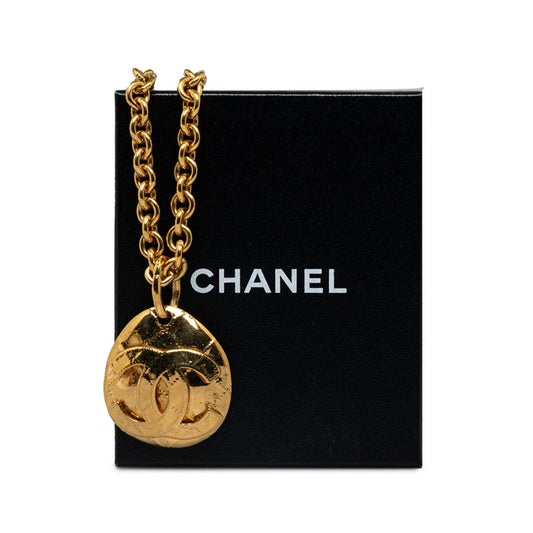 Chanel Vintage CC Quilted Oval Pendant Necklace