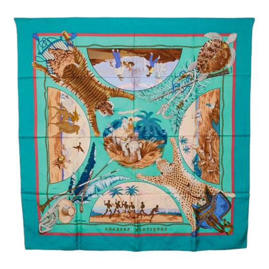 Hermes Carre 90 Chasses Exotiques Silk Scarf