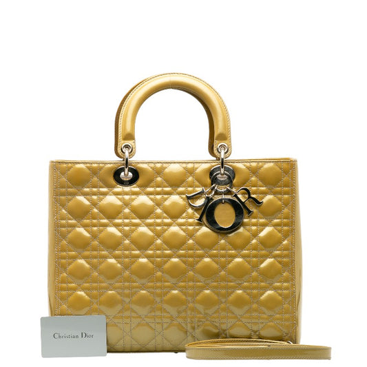 Dior Lady Dior Patent Leather Yellow Handbag