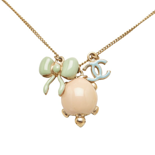 Chanel Enamel Bow, Turtle & CC Logo Charm Pendant Necklace