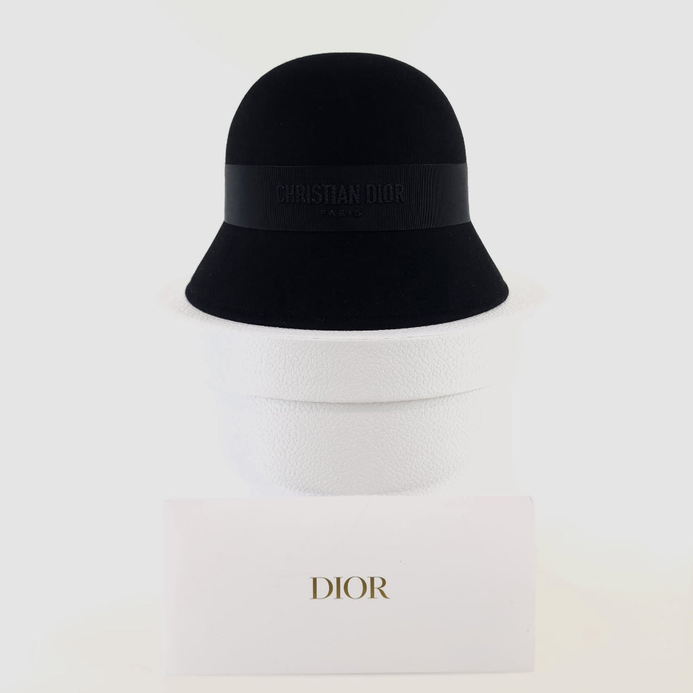 Dior D-Tulip Black Rabbit Felt Cloche Hat