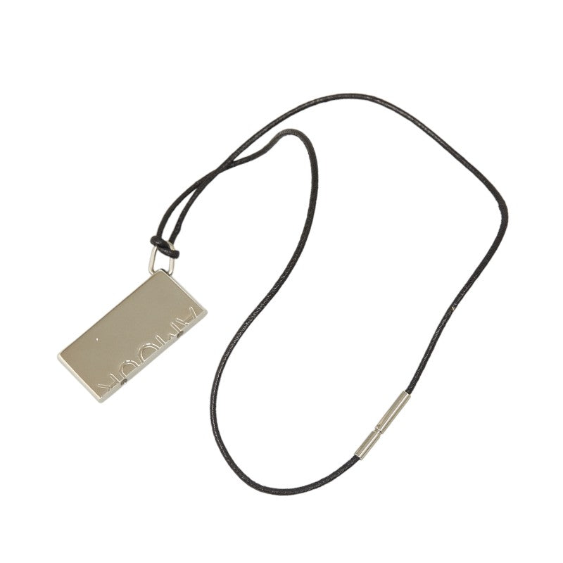 Hermes Dog Tag Necklace Silver Black Metal