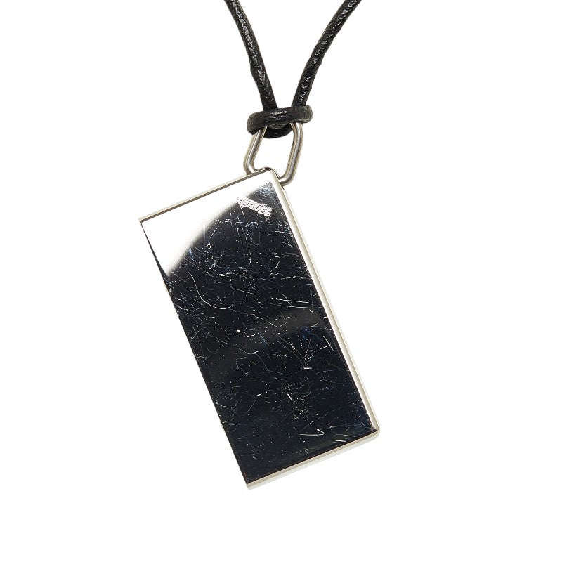 Hermes Dog Tag Necklace Silver Black Metal