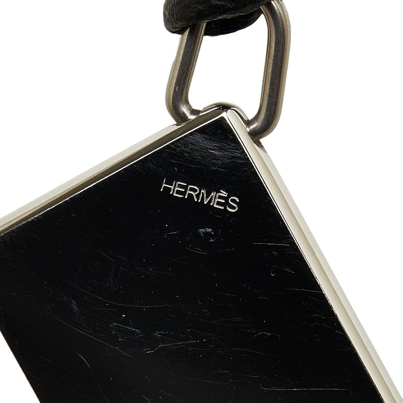 Hermes Dog Tag Necklace Silver Black Metal