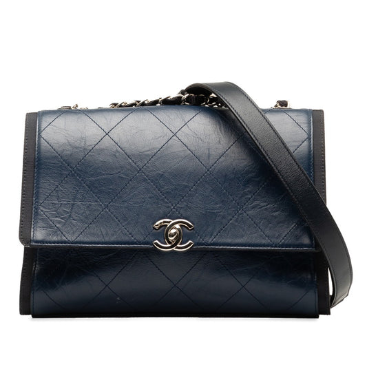 Chanel Coco Mark Chain Shoulder Bag Navy Silver Leather