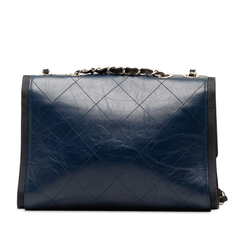 Chanel Coco Mark Chain Shoulder Bag Navy Silver Leather