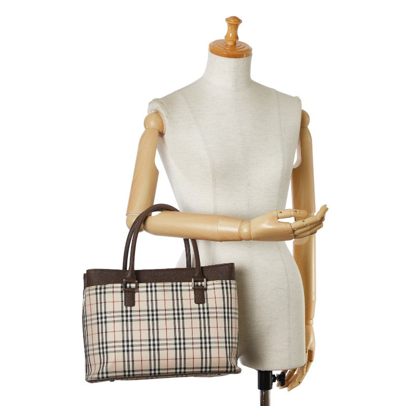 Burberry House Check Canvas Leather Tote Bag