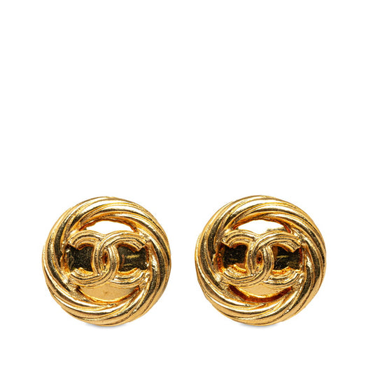 Chanel Vintage CC Gold Tone Clip On Earrings