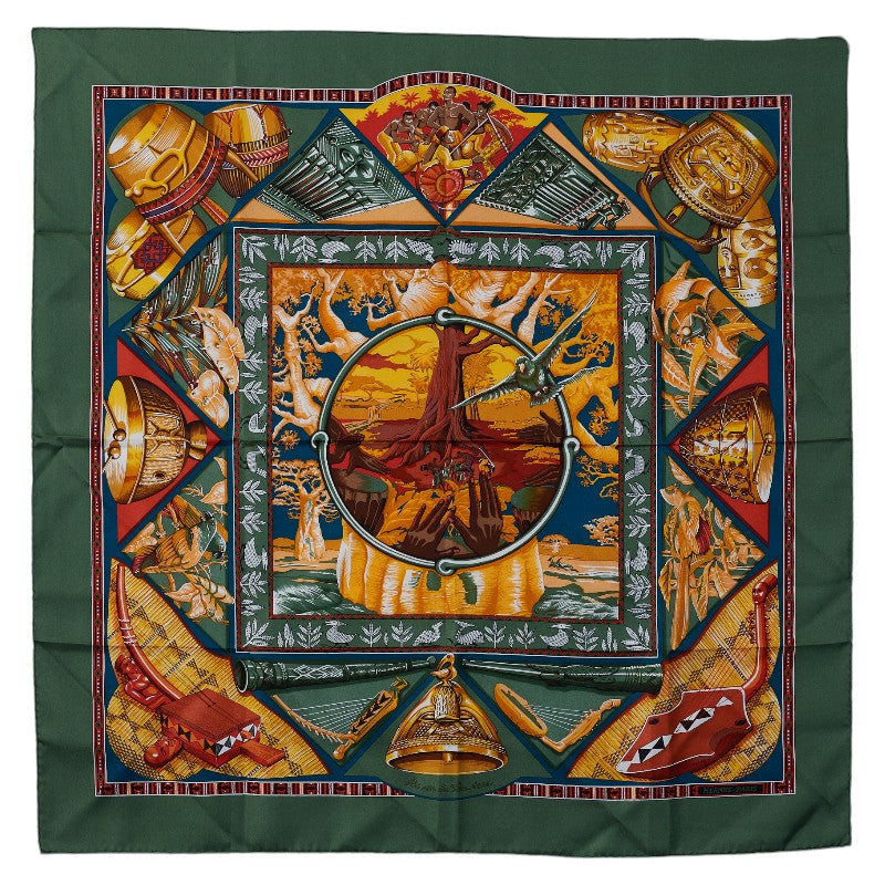 Hermes Carre 90 Au Son Du Tam Tam To The Sound of Tam Tam Silk Scarf