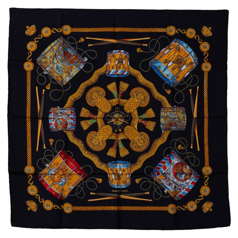 Hermes Carre 90 Les Tambours Tambour Drum Silk Scarf