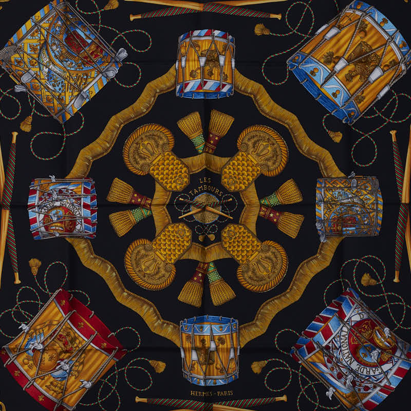 Hermes Carre 90 Les Tambours Tambour Drum Silk Scarf