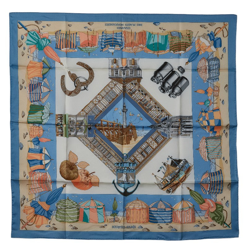 Hermes Carre 90 Charmes Des Plages Normandes Charm of the Normandy Coast Silk Scarf