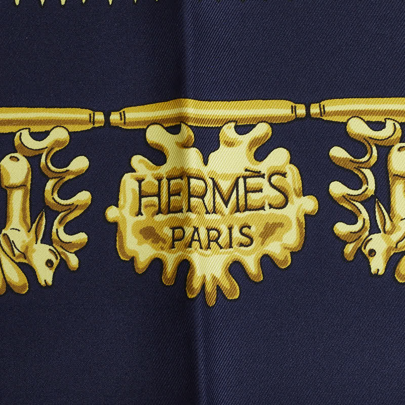 Hermes Carre 90 Les Cavaliers D'Or Golden Knight Silk Scarf