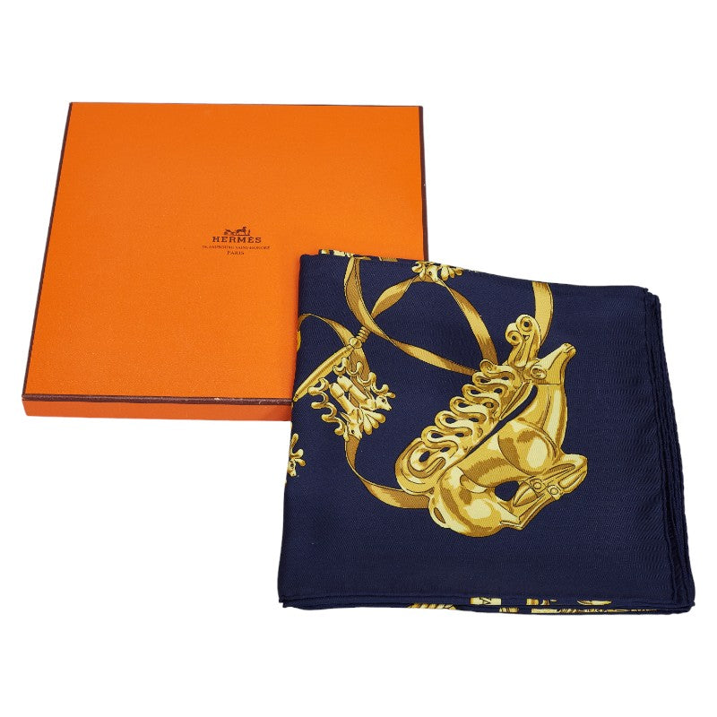 Hermes Carre 90 Les Cavaliers D'Or Golden Knight Silk Scarf