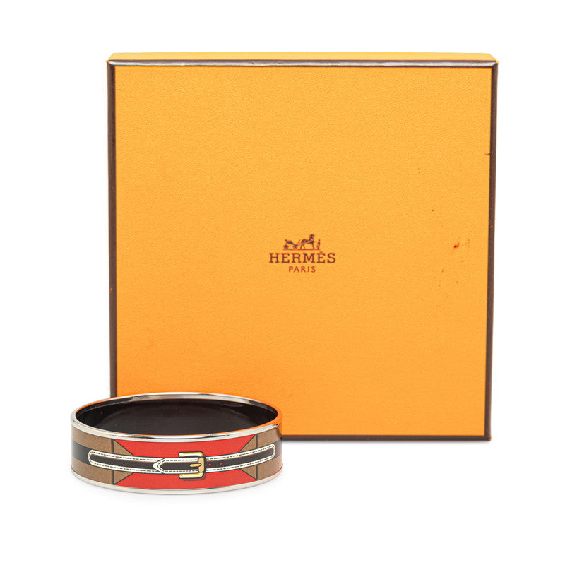 Hermes Enamel Belt Motif Wide Bangle