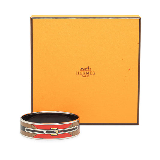 Hermes Enamel Belt Motif Wide Bangle