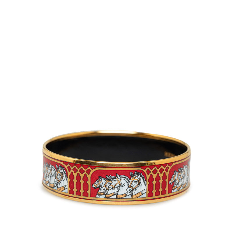 Hermes Enamel Horse Print Wide Bangle