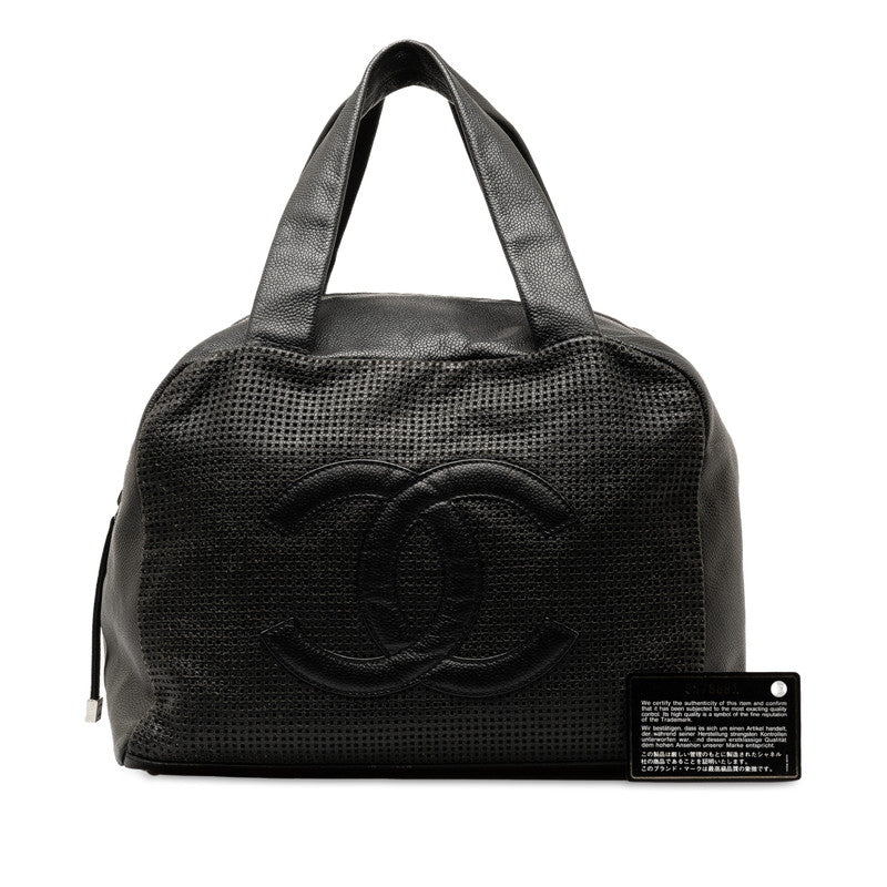 Chanel Coco Mark Boston Bag Black Matte Caviar Skin