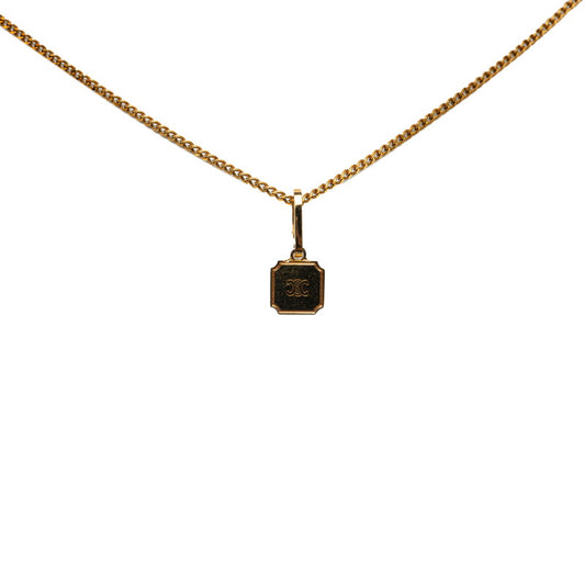 Celine Triomphe Box Plate Gold Plated Pendant Necklace