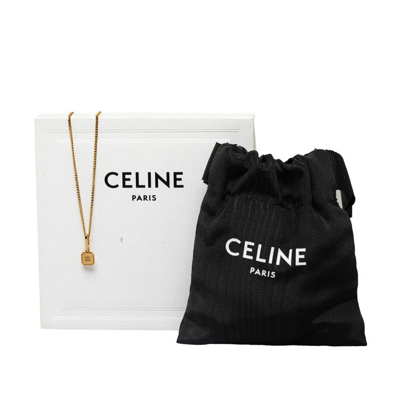 Celine Triomphe Box Plate Gold Plated Pendant Necklace