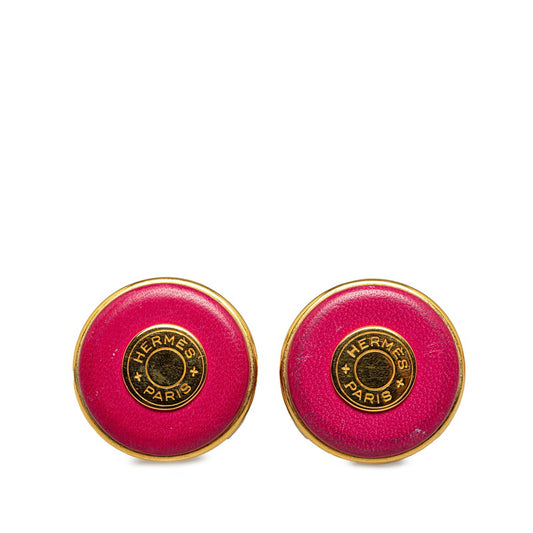 Hermes Pink Gold Leather Plated Serie Earrings