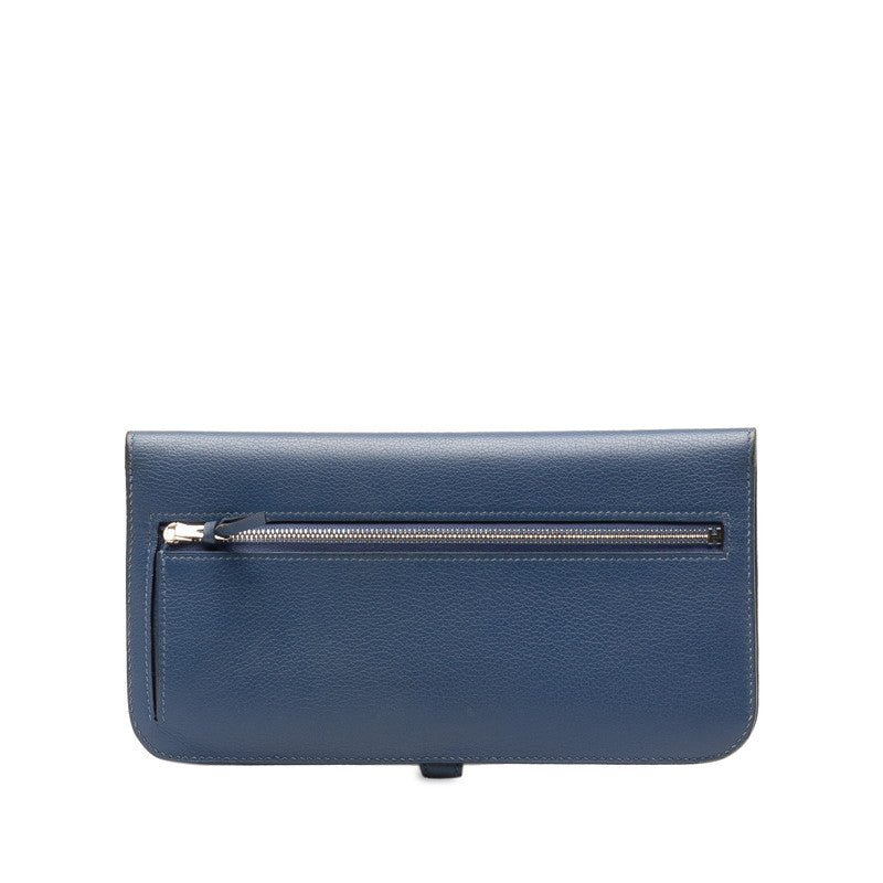 Hermes Togo Dogon Compact Blue Jean Wallet