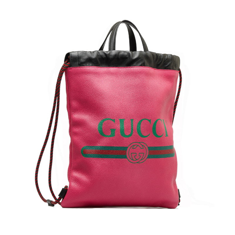 Gucci Grained Calfskin Logo Drawstring Backpack