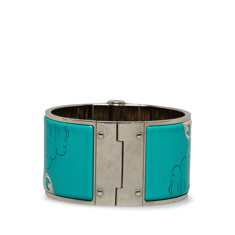 Hermes All-Over Pattern Bangle Silver Multicolor Metal Enamel