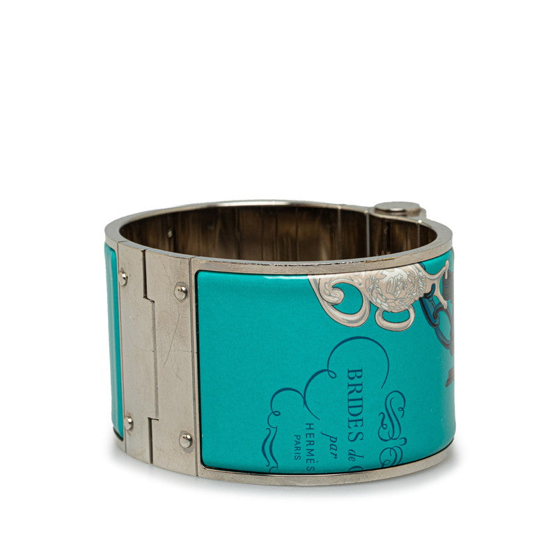 Hermes All-Over Pattern Bangle Silver Multicolor Metal Enamel