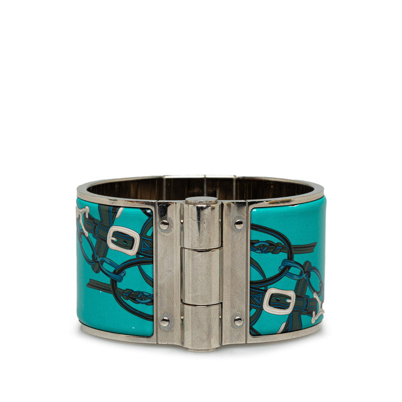 Hermes All-Over Pattern Bangle Silver Multicolor Metal Enamel