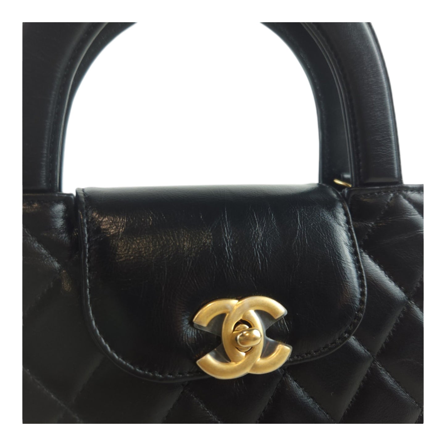 Chanel Small Kelly Shopper Black Aged Calfskin Brushed Gold Hardware