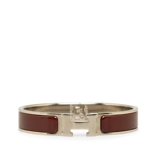 Hermes Click Clack H Pm Bangle Silver Brown Metal