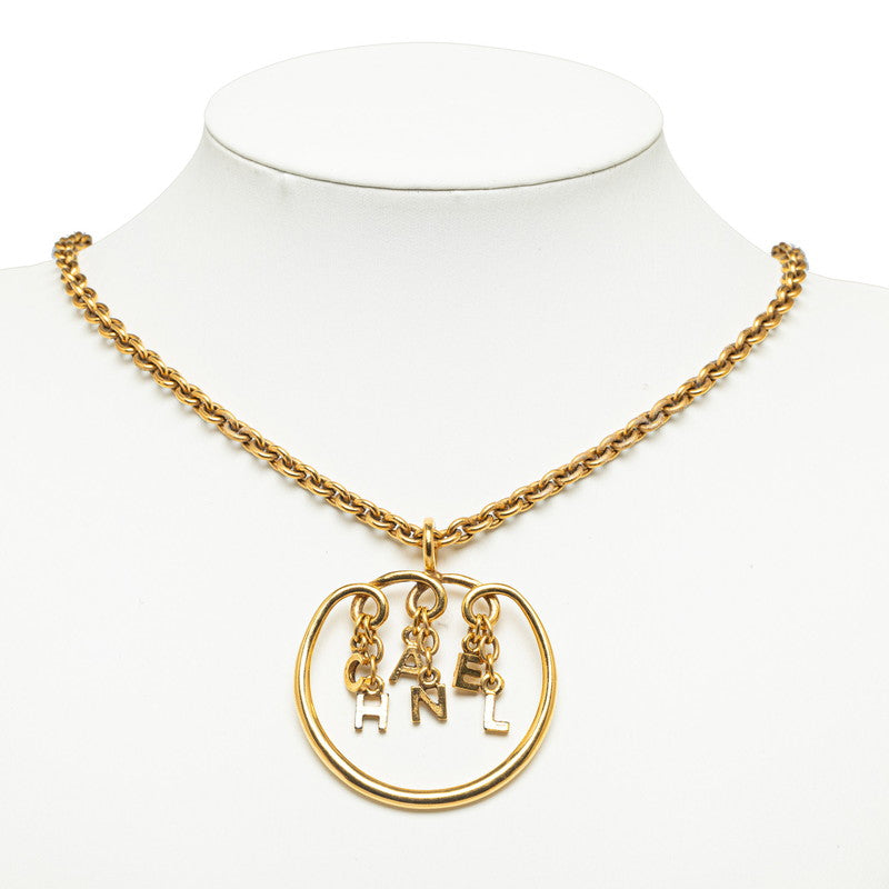 Chanel Logo Gold Plated Pendant Necklace