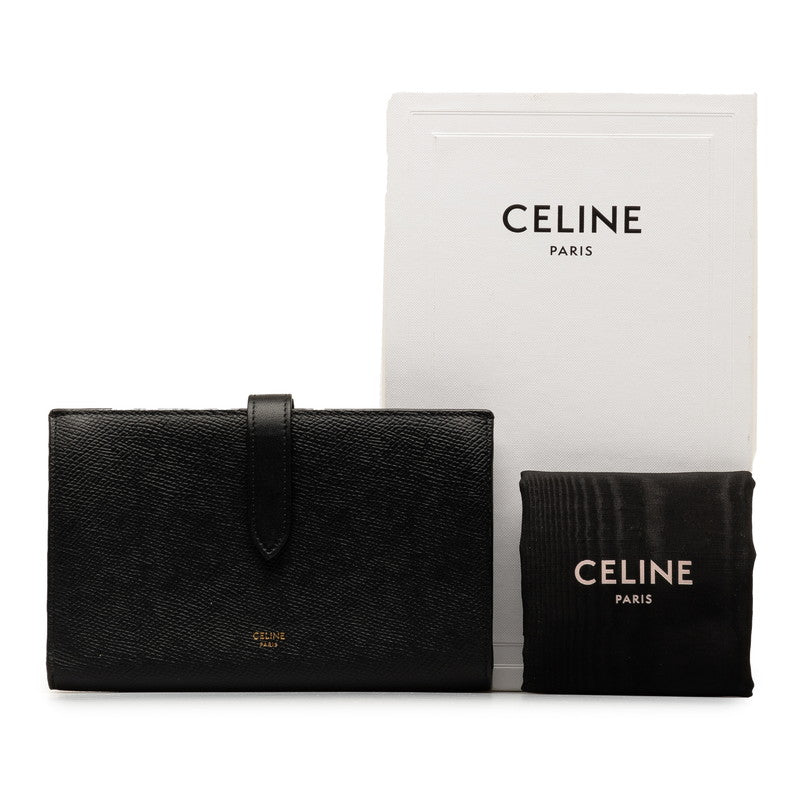 Celine Large Strap Folding Wallet Black Leather