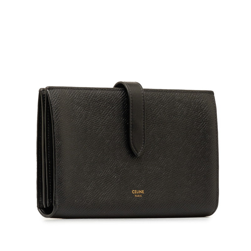 Celine Large Strap Folding Wallet Black Leather