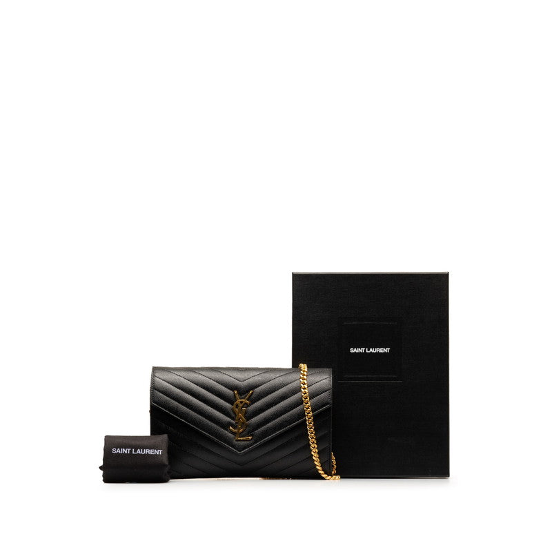 Saint Laurent Cassandre Embossed Leather Chain Wallet