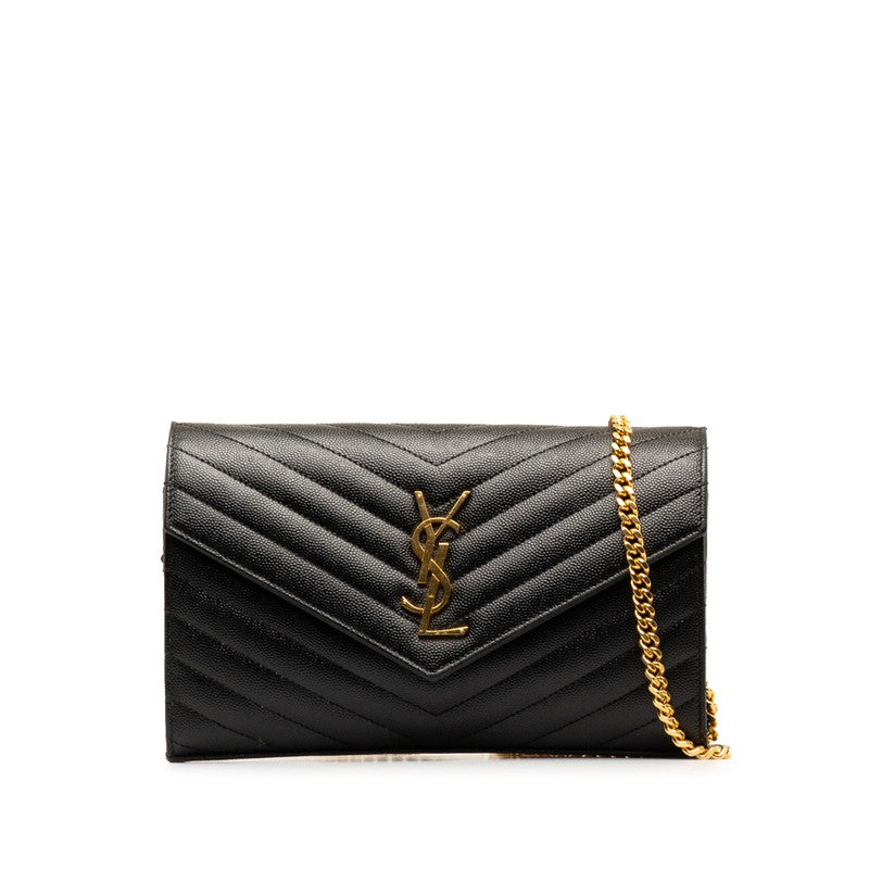 Saint Laurent Cassandre Embossed Leather Chain Wallet