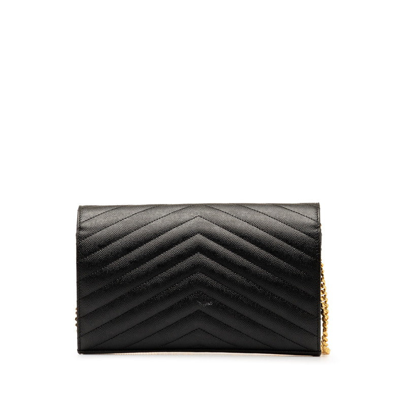 Saint Laurent Cassandre Embossed Leather Chain Wallet