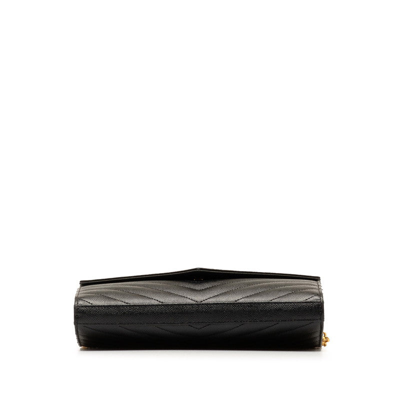 Saint Laurent Cassandre Embossed Leather Chain Wallet