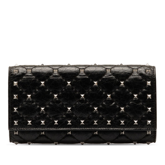 Valentino Rockstud Quilted Leather Spike Flap Continental Wallet