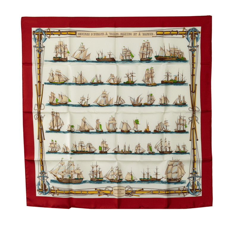 Hermes Carre 90 Navires D'Europe Voiles Mixtes Et Vapeur Ship Silk Scarf