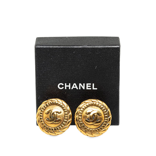 Chanel Vintage CC Gold Tone Clip On Earrings