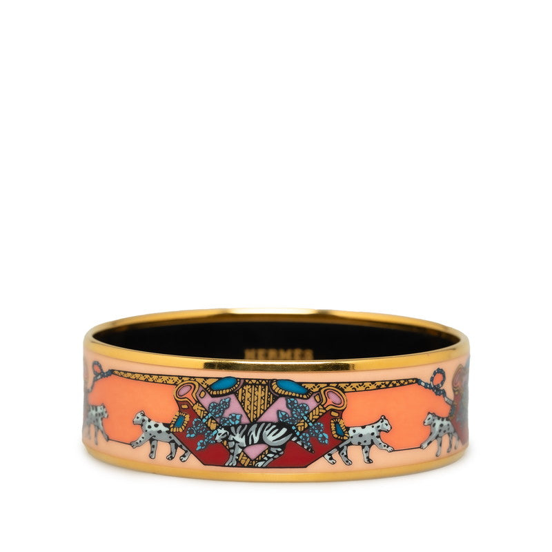 Hermes Emile Gm Cloisonne Bangle Gold Pink Multicolor Plated