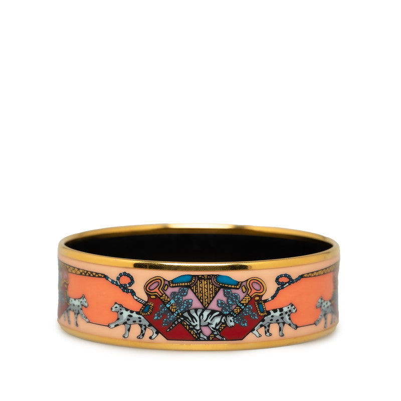 Hermes Emile Gm Cloisonne Bangle Gold Pink Multicolor Plated