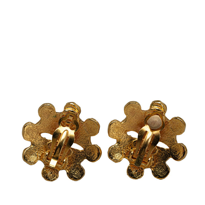 Chanel Vintage Coco Mark Flower Motif Gold Plated Earrings