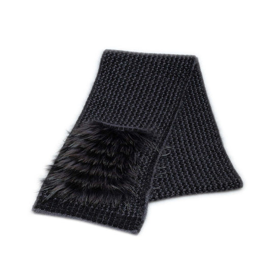 Louis Vuitton Black Wool Mink Fur Scarf