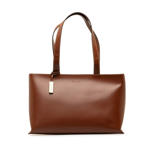 Burberry Check Tote Bag Brown Leather