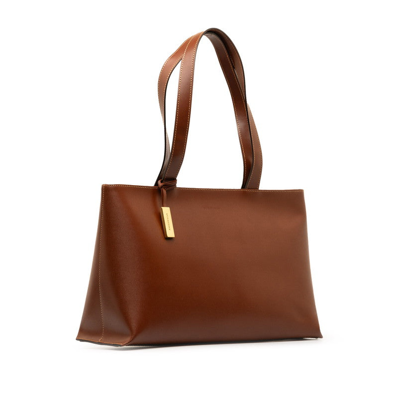 Burberry Check Tote Bag Brown Leather